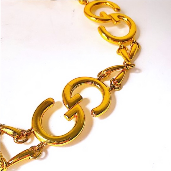 Authentic Gucci Rare Gold Plated GG Chain Link Belt Size 65